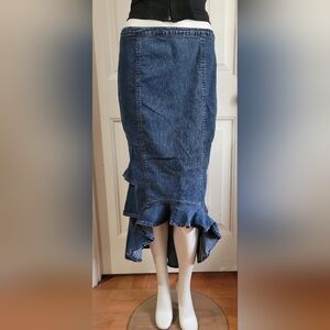 Vintage Early Y2k Ashro Blue Denim Maxi Skirt 8